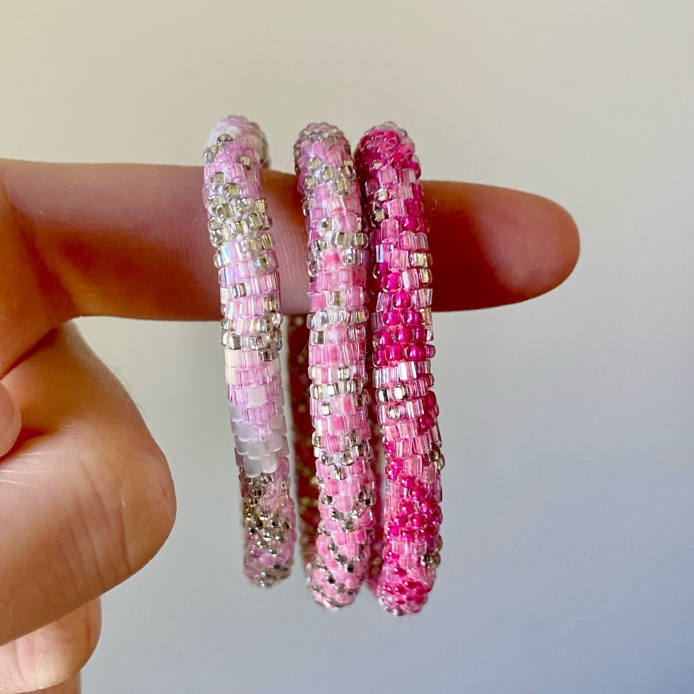 Set of 3 Pink Glass Bead Bracelets